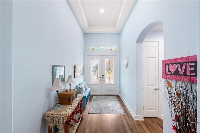 doorway to outside featuring hardwood / wood-style flooring and french doors