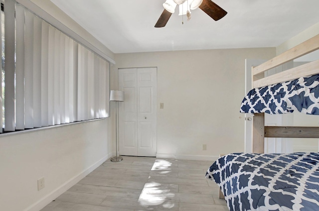 bedroom with a closet and ceiling fan