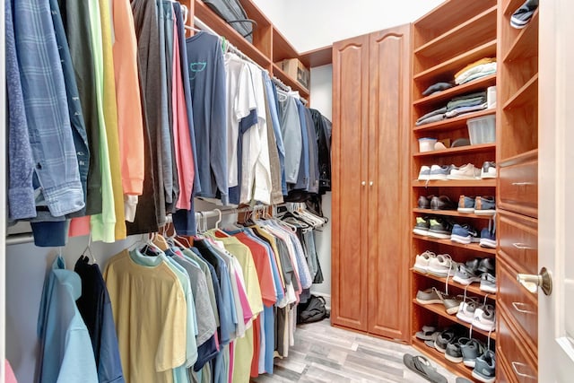 walk in closet featuring light hardwood / wood-style floors