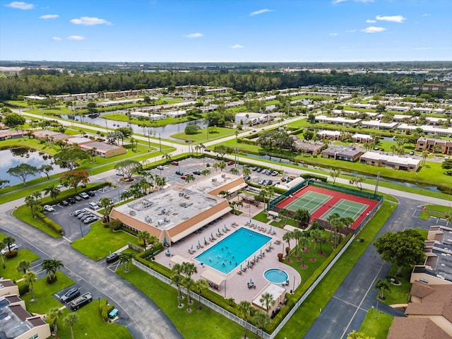 aerial view featuring a water view