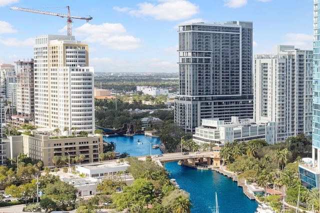 view of city with a water view