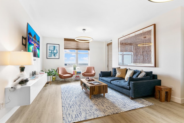 living room with light wood-type flooring