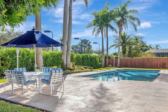 view of swimming pool featuring a patio