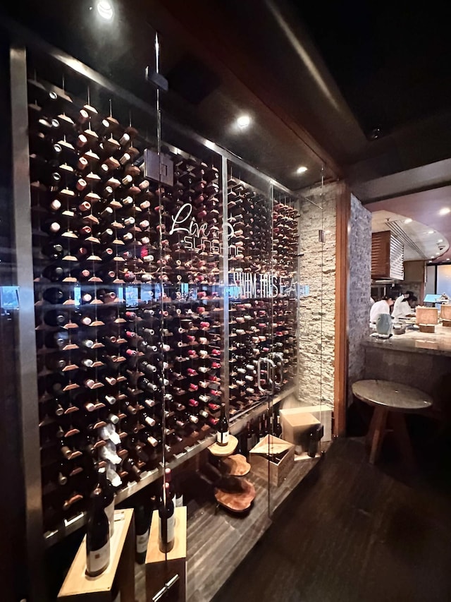 wine area featuring hardwood / wood-style floors