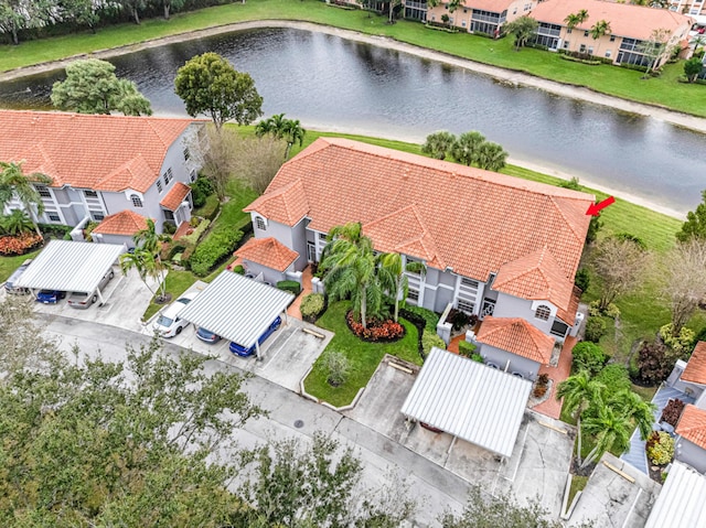 aerial view featuring a water view