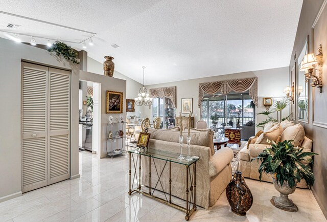 living room with vaulted ceiling