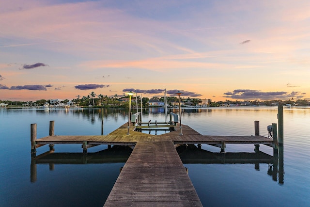 view of dock with a water view