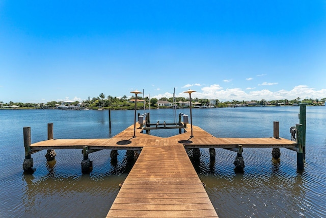 view of dock featuring boat lift and a water view