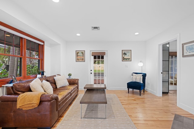 living room with light wood-type flooring