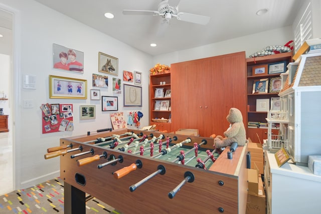 game room with ceiling fan