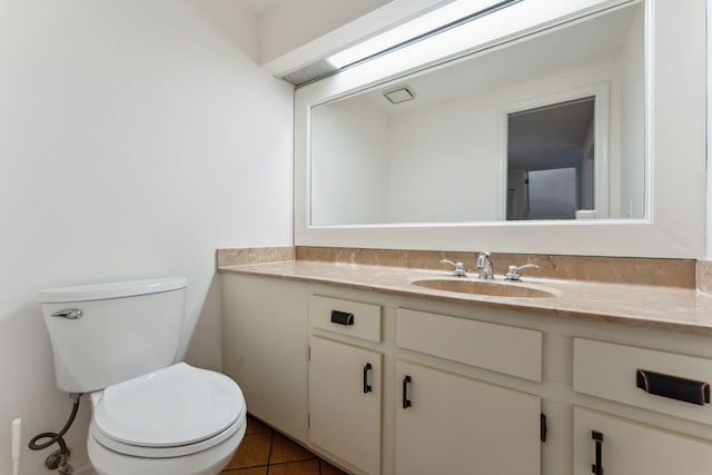 bathroom featuring tile patterned floors, vanity, and toilet