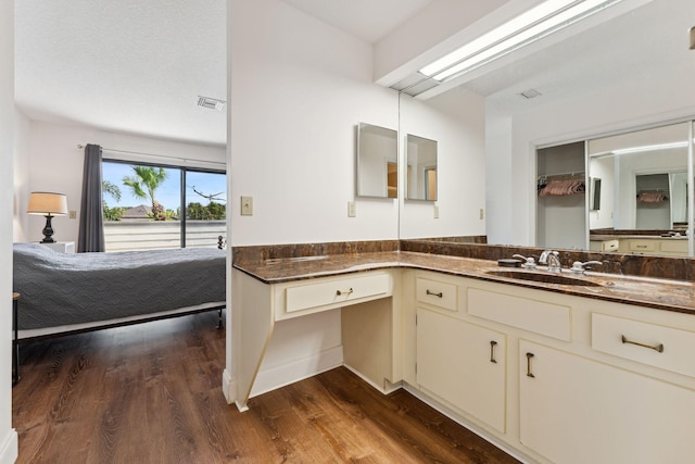 bathroom with vanity and hardwood / wood-style flooring