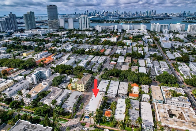 aerial view with a water view