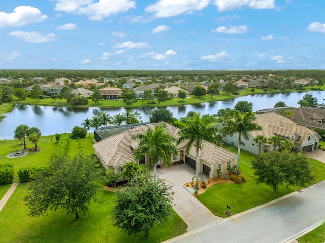 drone / aerial view featuring a water view