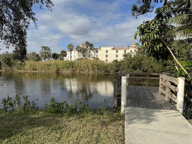 dock area with a water view