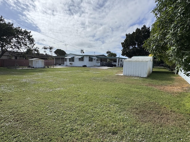 view of yard with a shed