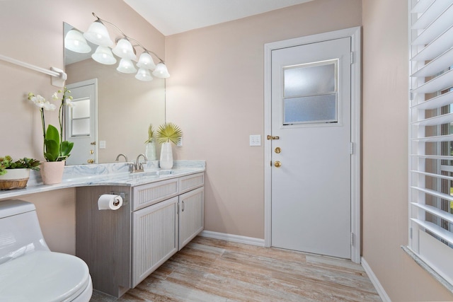 bathroom featuring hardwood / wood-style flooring, vanity, and toilet