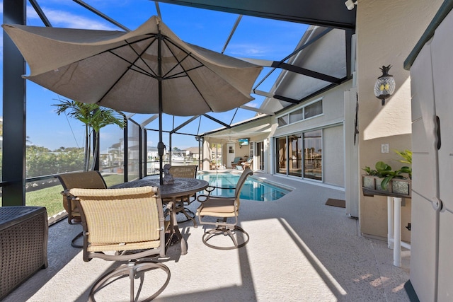 view of swimming pool with a patio area