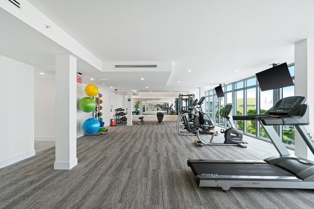 workout area with a wall of windows