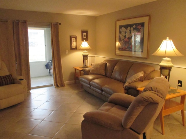 living room with light tile patterned floors