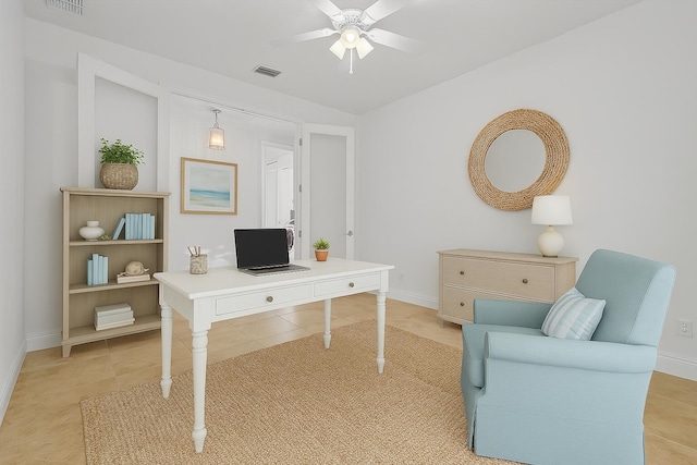 9716 SW Chestwood Ave, Port Saint Lucie, FL 34987 - office area with ceiling fan, visible vents, and light tile patterned floors
