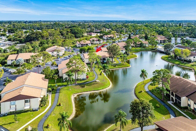 aerial view with a water view