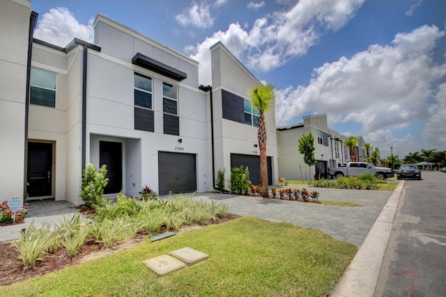 exterior space with a garage