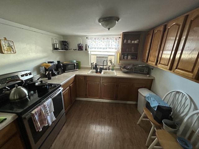 kitchen with sink, dark hardwood / wood-style flooring, and stainless steel appliances