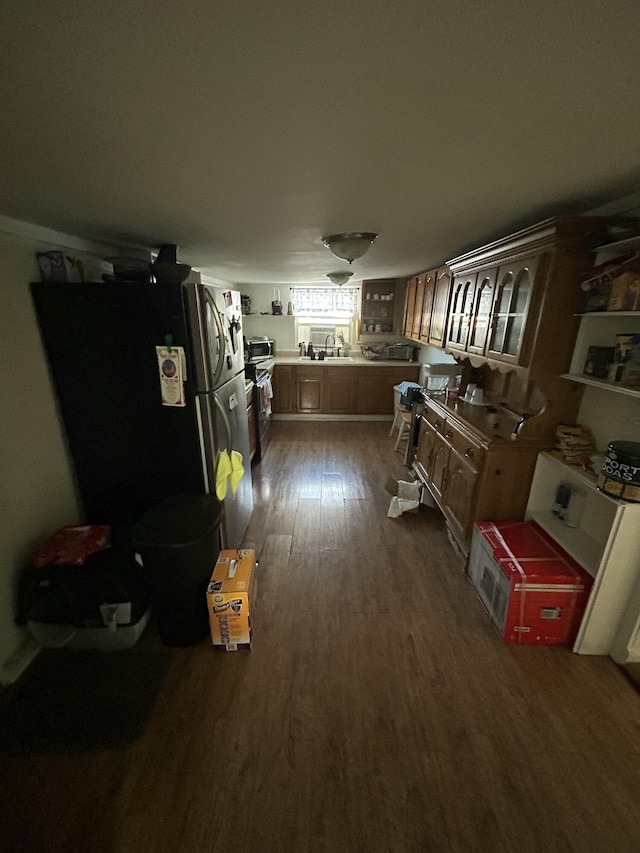 miscellaneous room with dark wood-type flooring and sink