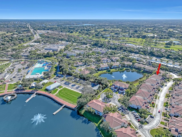 bird's eye view featuring a water view