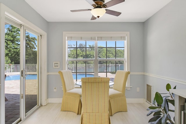 dining area featuring ceiling fan