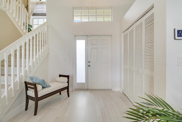 entryway with a towering ceiling