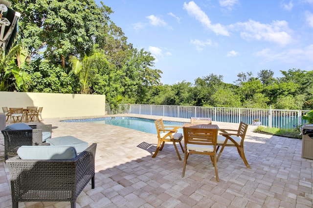 view of swimming pool featuring a patio area