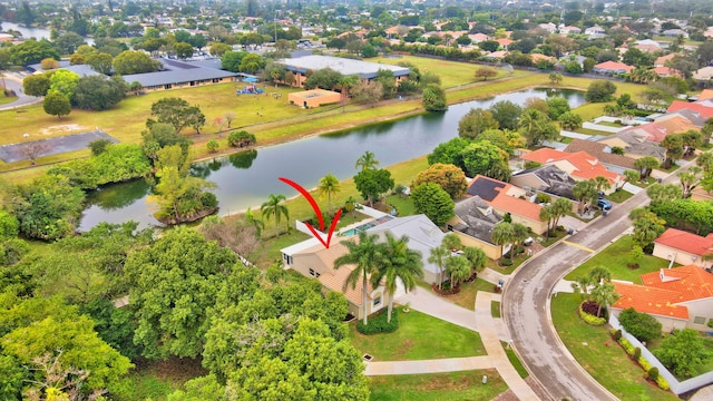 aerial view featuring a water view