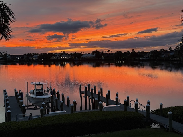 view of dock with a water view