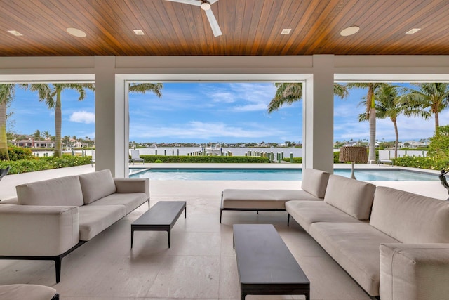 view of patio featuring ceiling fan and outdoor lounge area