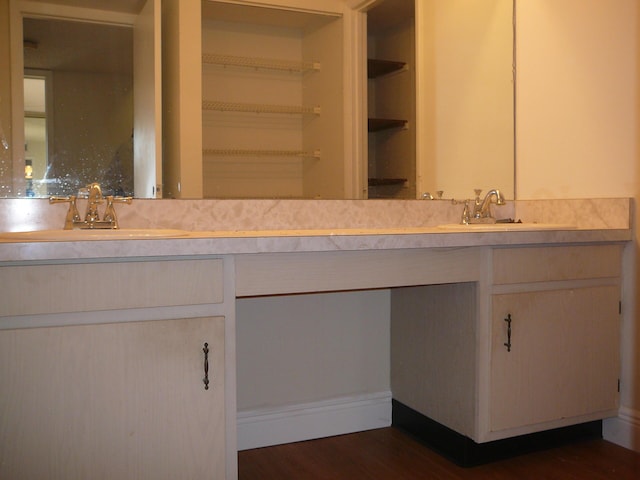 bathroom with hardwood / wood-style floors and vanity