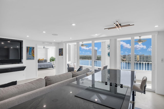 living room with a water view