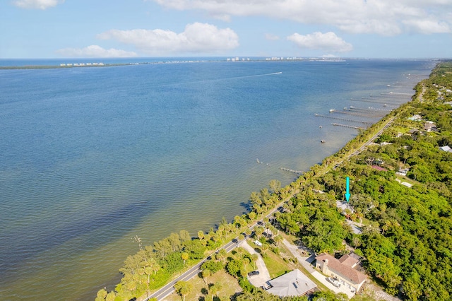 bird's eye view featuring a water view