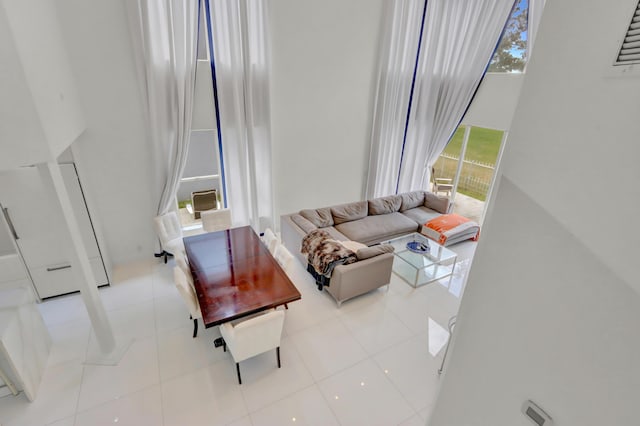 living room featuring light tile patterned floors