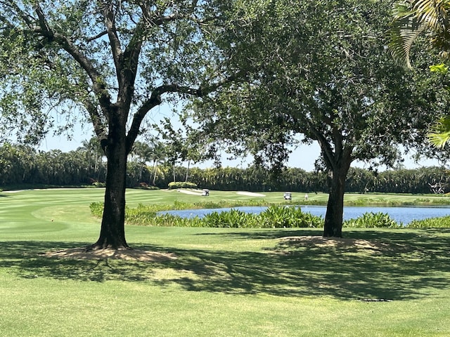 view of community featuring a water view and a yard