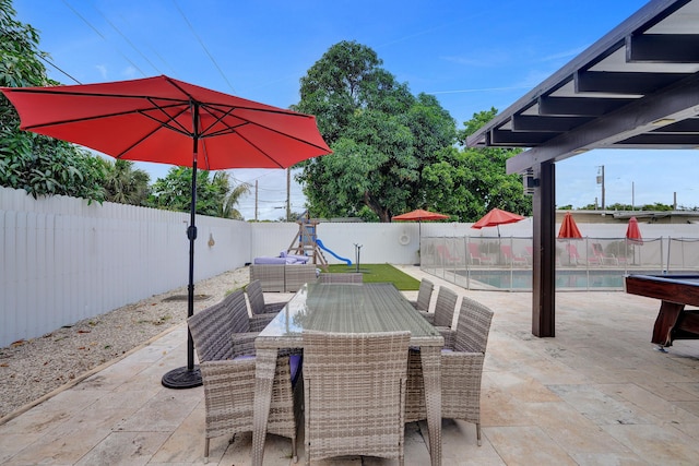 view of patio with a fenced in pool