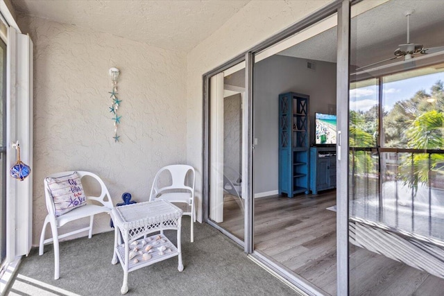 balcony with ceiling fan