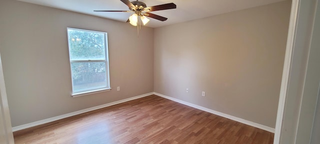 unfurnished room with ceiling fan and light hardwood / wood-style flooring