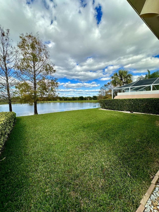 view of yard with a water view