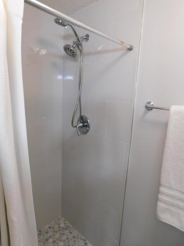 bathroom with a shower with curtain