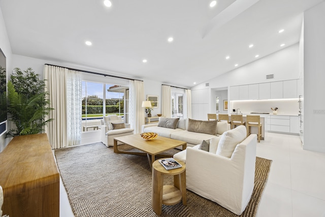 living room with lofted ceiling