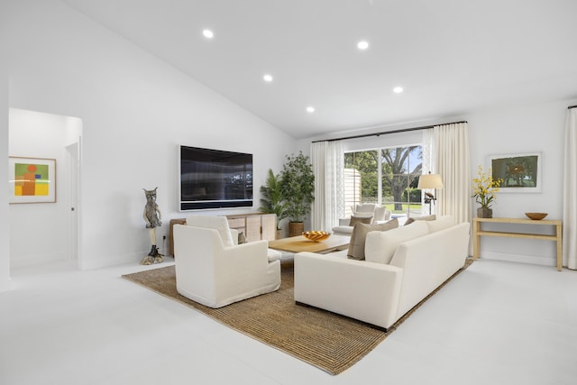 living room with lofted ceiling