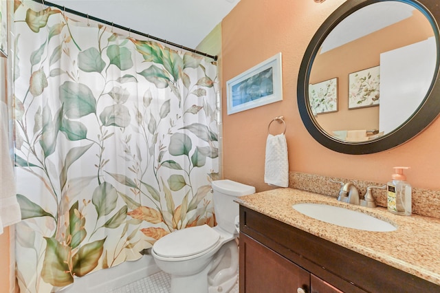 full bathroom with tile patterned flooring, vanity, toilet, and shower / bath combo