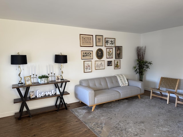 living room with dark wood-type flooring